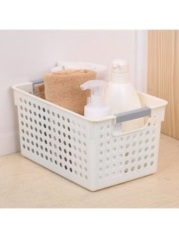 Kuber Industries - Small Hollow Storage Basket With Handle For Wardrobe (White)