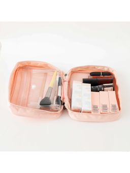 Kuber Industries - Cosmetic Storage Case For Women Two Compartment Zipper Closure (Pink)