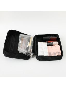 Kuber Industries - Cosmetic Storage Case For Women Two Compartment Zipper Closure (Black)