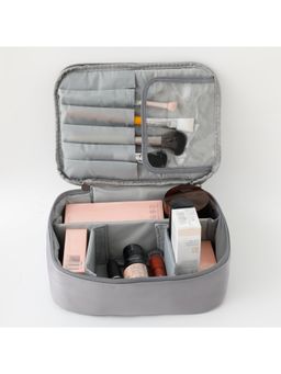 Kuber Industries - Cosmetic Storage Case For WomenTwo Compartment Zipper Closure (Grey)