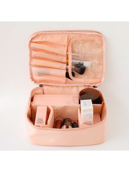 Kuber Industries - Cosmetic Storage Case For WomenTwo Compartment Zipper Closure (Pink)