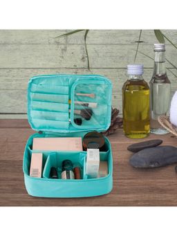 Kuber Industries - Cosmetic Storage Case For WomenTwo Compartment Zipper Closure (Blue)