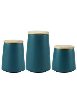 Kuber Industries - Kitchen Storage Jar Airtight Bamboo Lid 3 Piece Set 500 700 850 ML Green