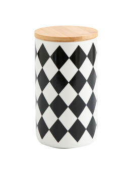 Kuber Industries - Kitchen Storage Jar Airtight Bamboo Lid Diamond Pattern 1000 ML Black-White