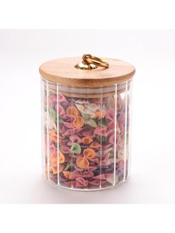 Kuber Industries - Glass Jar Kitchen Organizer Airtight Bamboo Lid & Spoon 530 ML Transparent