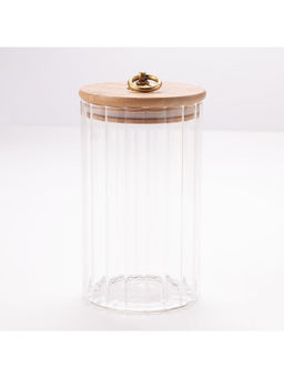 Kuber Industries - Glass Jar Multi-Utility Kitchen Organizer Airtight Bamboo Lid 820 ML Transparent