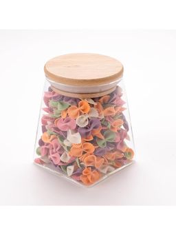Kuber Industries - Glass Jar Multi-Utility Kitchen Organizer Airtight Bamboo Lid 350 ML Transparent