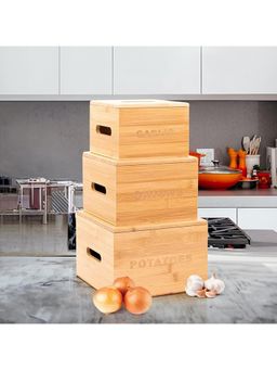 Kuber Industries - Vegetable Basket for Kitchen 3 Different Containers Set of 3 Brown