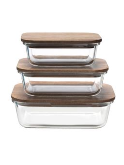 Kuber Industries - Kitchen Containers Air Tight Containers With Wooden Lid Set of 3 Transparent