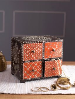 AAPNO RAJASTHAN - Traditional Mandana Print Orange & Brown Chest of Drawer