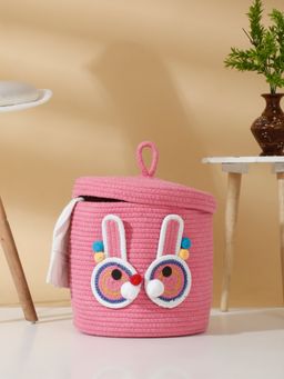 HOSTA HOMES - Pure Cotton Cartoon Face Hand Woven Laundry Hamper with Cover