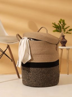 HOSTA HOMES - Jute Cotton Hand Woven Laundry Hamper with Cover
