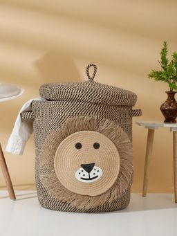 HOSTA HOMES - Pure Cotton Cartoon Face Hand Woven Laundry Hamper with Cover