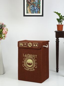 HOSTA HOMES - Jute Cotton Printed Foldable Laundry Bag