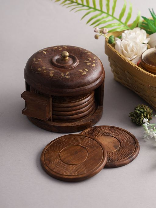 AAPNO RAJASTHAN Wooden Coaster Set with Holder