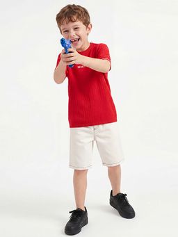 United Colors of Benetton - Red Regular Fit Round Neck Textured T-Shirt