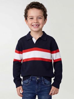 United Colors of Benetton - Navy Blue Collar Neck Regular Fit Textured Polo T-Shirt