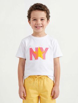 United Colors of Benetton - White Relaxed Fit Round Neck Embossed T-Shirt
