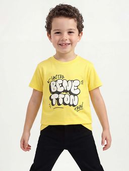 United Colors of Benetton - Yellow Regular Fit Round Neck Typography Print T-Shirt