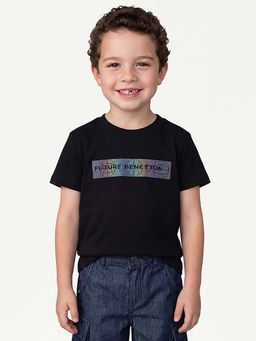 United Colors of Benetton - Black Regular Fit Round Neck Holographic Print T-Shirt