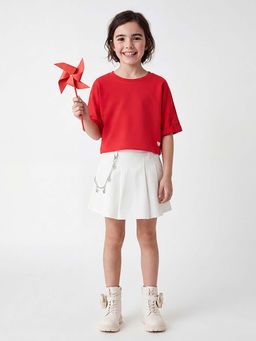United Colors of Benetton - Red Cropped Round Neck Solid T-Shirt