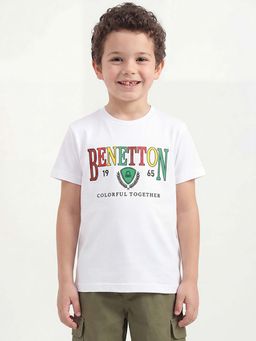 United Colors of Benetton - White Regular Fit Round Neck Typography Print T-Shirt