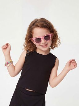 United Colors of Benetton - Cropped Round Neck Solid Black Tank Top