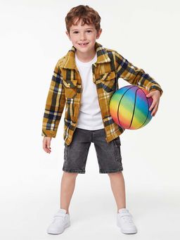 United Colors of Benetton - Regular Fit Cut Way Collar Checks Mustard Shacket