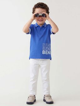 United Colors of Benetton - Regular Fit Polo Neck Typography T-Shirt Blue