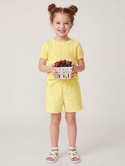 United Colors of Benetton - Regular Fit Round Neck Pointelle Knit Sweater Top Yellow