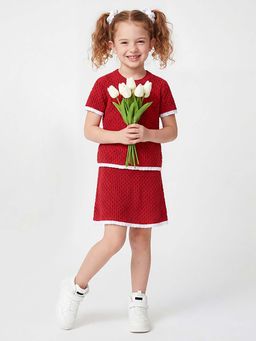United Colors of Benetton - Regular Fit Round Neck Textured Top Red