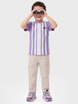 United Colors of Benetton - Lavender Regular Fit Round Neck Striped T-shirt