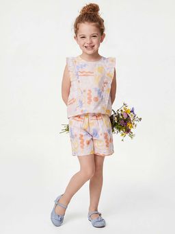 United Colors of Benetton - Peach Regular Fit Round Neck Printed Peplum Top