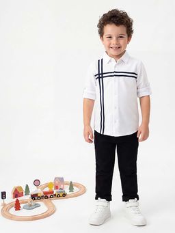 United Colors of Benetton - White Regular Fit Collar Stripes Shirt