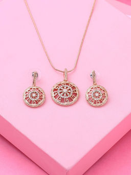 Estele - Gold Plated Flower Designer Pendant with Austrian Crystals & Pearl for Women (Set of 2)