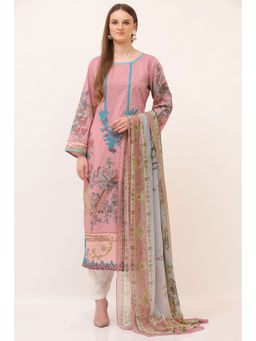 THE COTTON LAWN SHOP - Pink Printed Lawn Kurta With Salwar & Chiffon Dupatta (Set of 3)