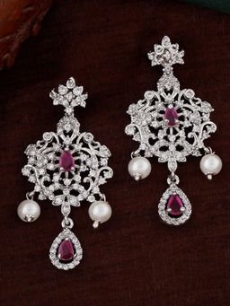 Estele - Rhodium Plated CZ Sparkling Earrings with Pearls for Women