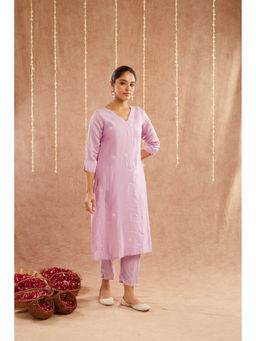Zuri - Purple Embroidered Chanderi Kurta