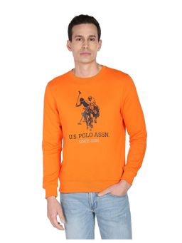 U.S. POLO ASSN. - Men Orange Crew Neck Logo Print Sweatshirt