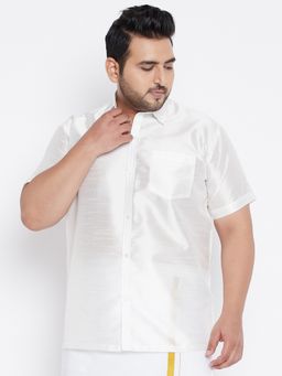 Vastramay - Men White Silk Blend Ethnic Shirt