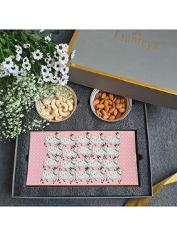 Kaunteya - Gift Set- Pichwai Pink Cookie Plate And 2 Soup Bowls