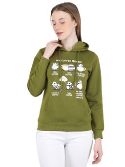 Monte Carlo - Women Cotton Blend Green Printed Hooded Sweatshirt