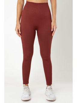 The Fit Theory - Burgundy Seamless High-Waist Stretchable Leggings