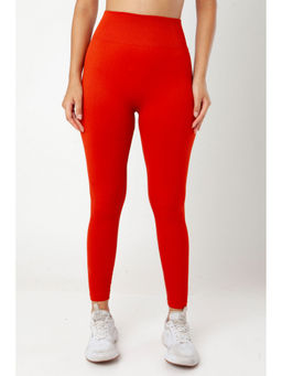 The Fit Theory - Orange Seamless High-Waist Stretchable Leggings