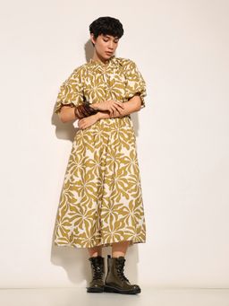 ONLY - Women'S Abstract Print Fit and Flare Yellow Dress