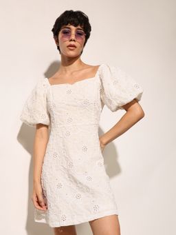 ONLY - Women'S Embroidered Fit and Flare White Dress