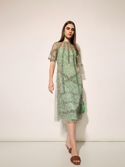 ONLY - Women'S Floral Print Fit and Flare Green Dress