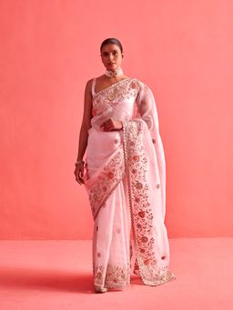 Aarti Sethia Studio - Powdered Pink Saree with Stitched Blouse and Petticoat