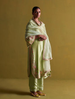 Aarti Sethia Studio - Pista Green Kurta and Pant with Dupatta (Set of 3)