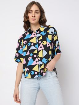 VERO MODA - Women Geometric Print Casual Wear Multi-Color Shirt (S)